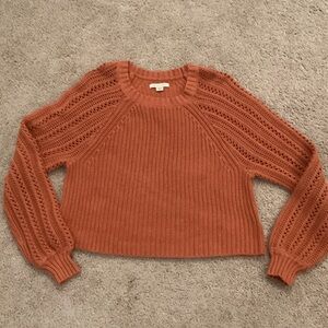 American Eagle Outfitters Rust Open-Stitch Crewneck Sweater
